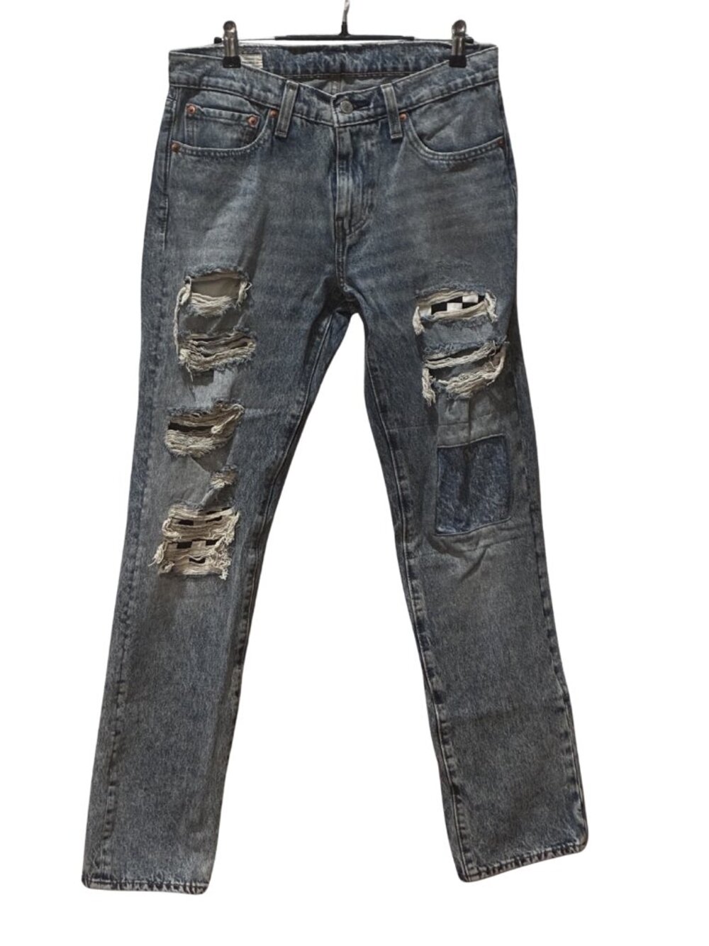 Levi's Premium 511 Slim Distressed Patchwork Blue Washed Jeans 31x32 Streetwear